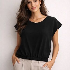 Anthropologie Black Cap Sleeve Blouse